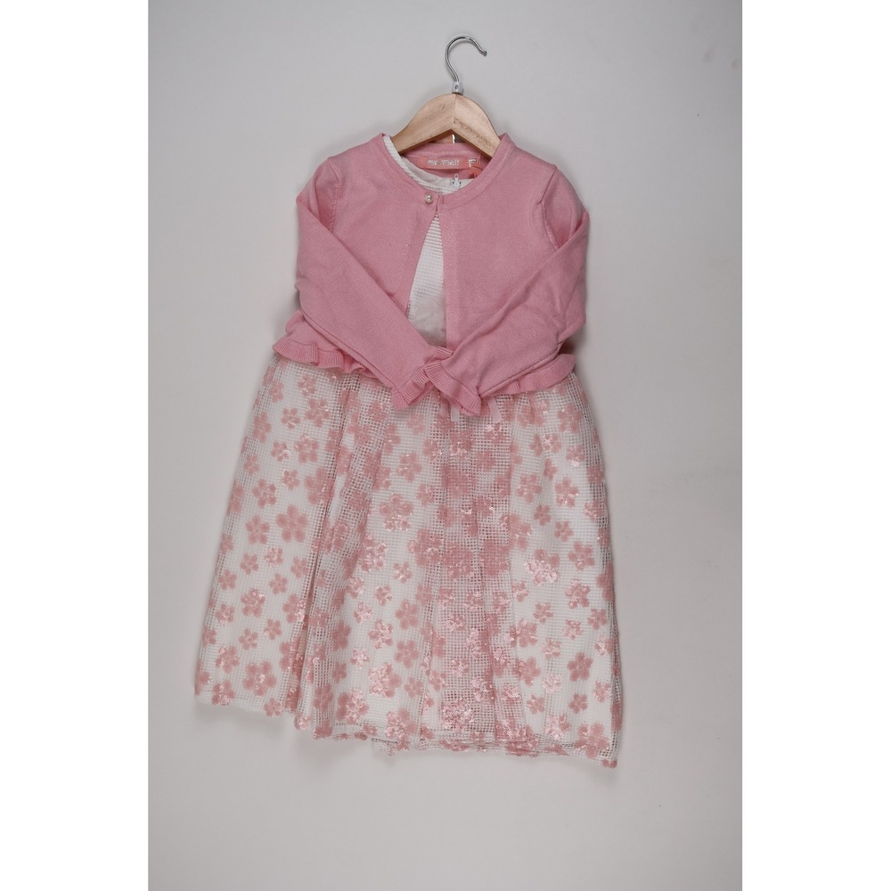 Pink Butterfly Dress and Cardigan Set Pink Floral Lace Size 6 NWT